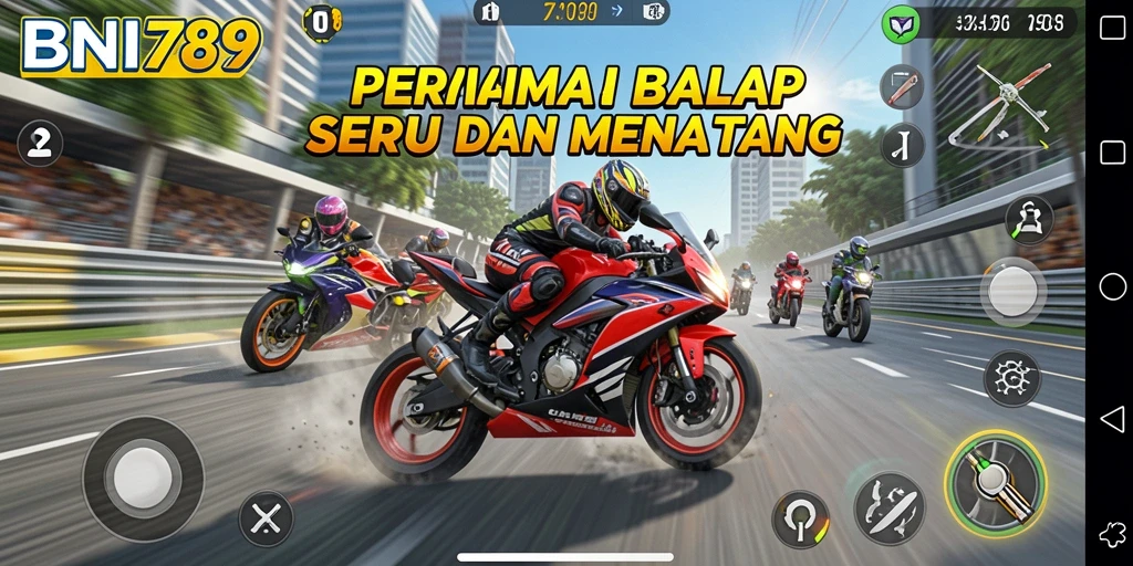 Tampilan gameplay BNI789 yang memukau saat balapan motor.