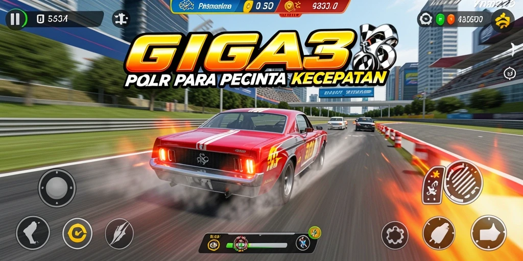 Tampilan screenshot utama GIGA33 menampilkan aksi balap yang mendebarkan.