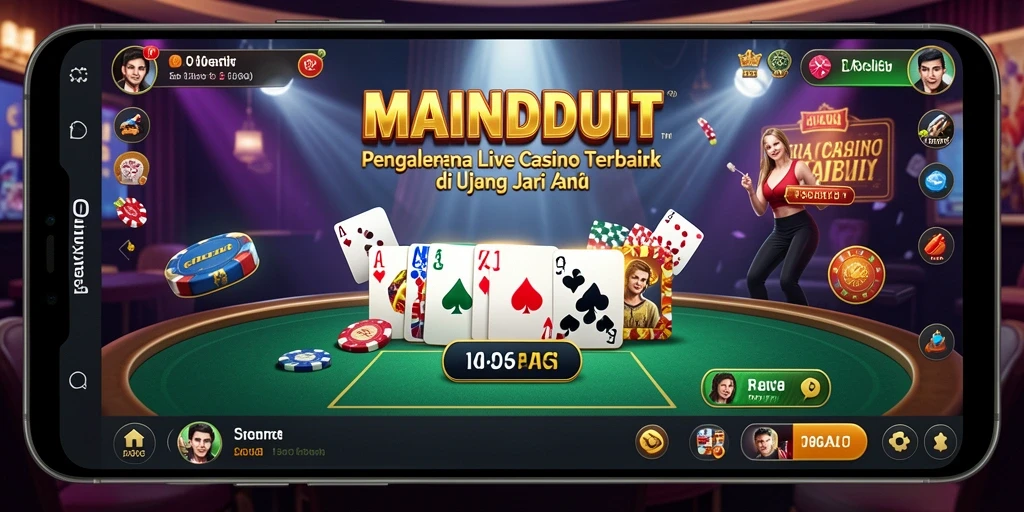 Screenshot gameplay Live Casino MAINDUIT yang menampilkan dealer interaktif dan pemain.