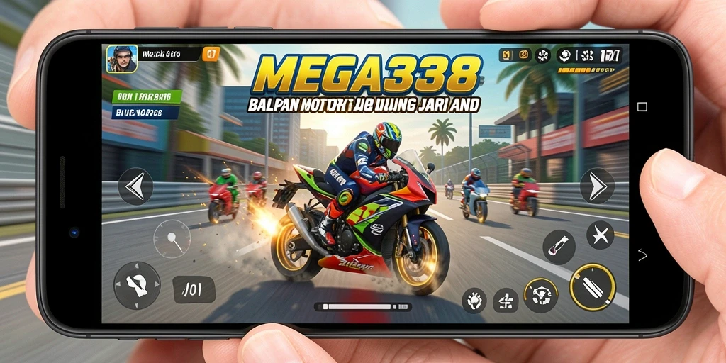 Gameplay seru dan mendebarkan dari MEGA338 dalam balapan motor.