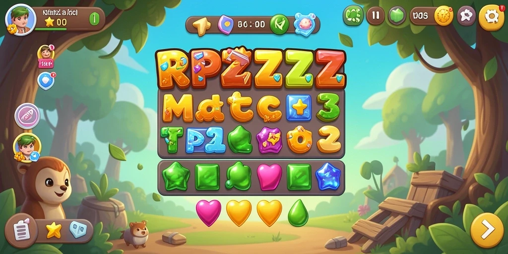 Tangkapan layar game RPZZZ menampilkan aksi mencocokkan item berwarna-warni.
