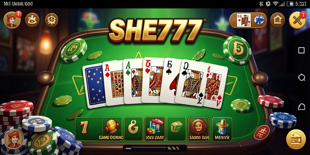Tampilan gameplay SHE777 yang menarik dengan berbagai mode permainan Domino.