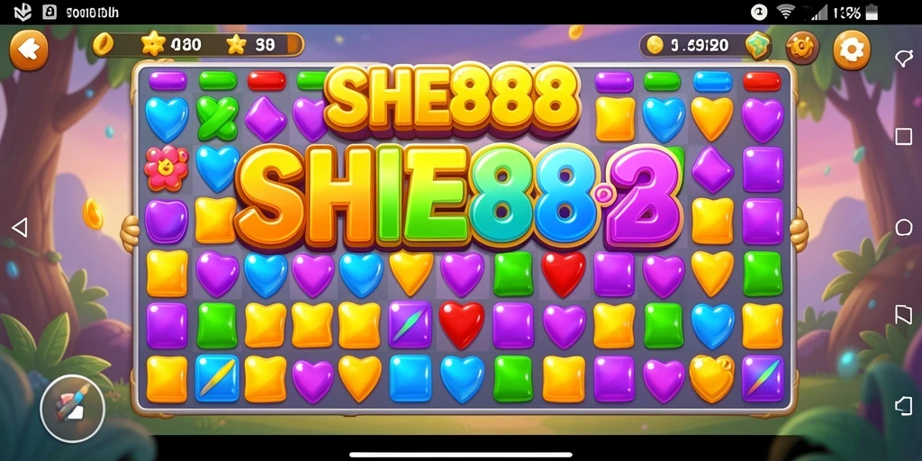Screenshot menampilkan gameplay seru dari SHE888 dengan tantangan Match-3.