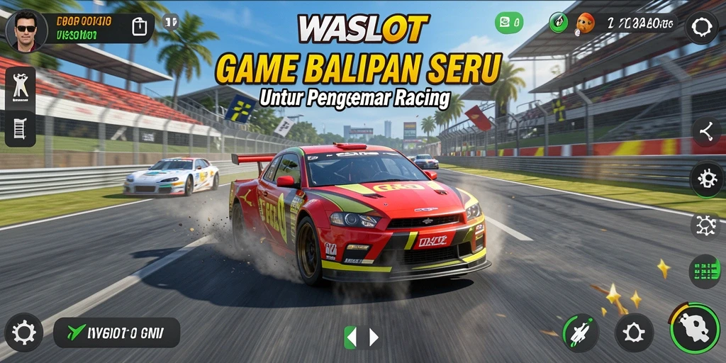 Screenshot gameplay <strong>WASLOT</strong> yang menampilkan aksi balapan seru dengan mobil cepat.